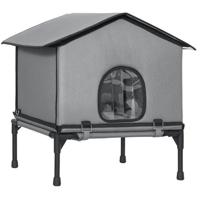 Outdoor Cat House, Waterproof Insulated Cat Kennel with Elevated Base, Foldable Feral Kitty Shelter for Kittens, Grey