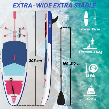 Inflatable Stand Up Paddle Board, 305x89x15cm Extra-Wide SUP with Non-Slip EVA D