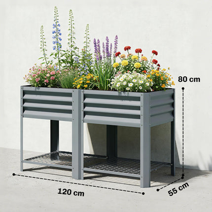 Raised Garden Bed with Storage Shelf Steel Elevated Planter Box with Legs for Outdoor Vegetables Flowers