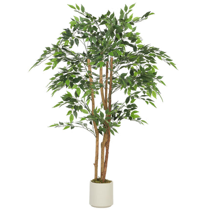 150cm Artificial Ficus Tree, Fake Potted Tree with Solid Wood Trunk and Pot for