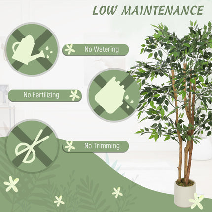 150cm Artificial Ficus Tree, Fake Potted Tree with Solid Wood Trunk and Pot for
