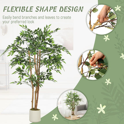 150cm Artificial Ficus Tree, Fake Potted Tree with Solid Wood Trunk and Pot for