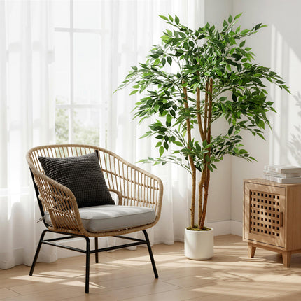 150cm Artificial Ficus Tree, Fake Potted Tree with Solid Wood Trunk and Pot for