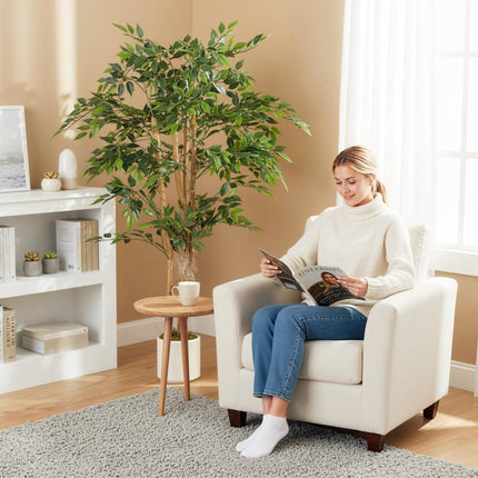 150cm Artificial Ficus Tree, Fake Potted Tree with Solid Wood Trunk and Pot for
