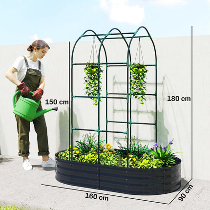 Galvanised Raised Garden Bed with Arched Trellis, 5 x 3 x 6ft Metal Raised Bed With Arched Trellis 5 X 3 X 6ft Metal Raised Bed F