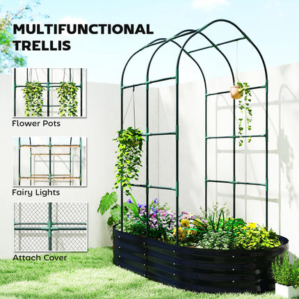 Galvanised Raised Garden Bed with Arched Trellis, 5 x 3 x 6ft Metal Raised Bed With Arched Trellis 5 X 3 X 6ft Metal Raised Bed F