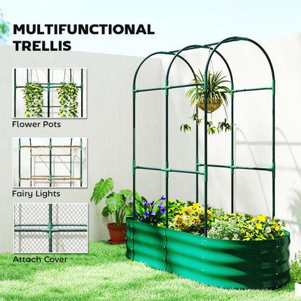 Galvanised Raised Garden Bed with Arched Trellis, 4 x 2 x 4.6ft Metal Raised Bed
