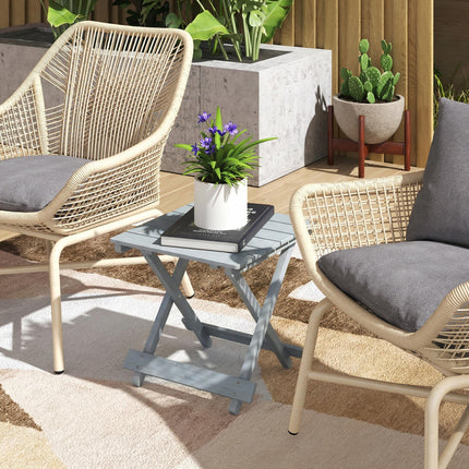 Fir Wood Folding Coffee Table, Lightweight Small Garden Table with Slatted Top,