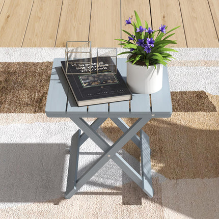 Fir Wood Folding Coffee Table, Lightweight Small Garden Table with Slatted Top,