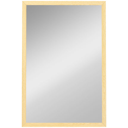 Wall Bathroom Mirror, 60 x 40 cm Wall-Mounted Mirror for Living Room, Bedroom, Hallway, Natural Wood Finish