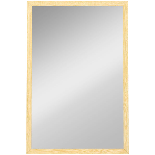 Wall Bathroom Mirror, 60 x 40 cm Wall-Mounted Mirror for Living Room, Bedroom, Hallway, Natural Wood Finish