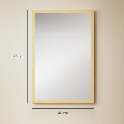 Wall Bathroom Mirror, 60 x 40 cm Wall-Mounted Mirror for Living Room, Bedroom, Hallway, Natural Wood Finish