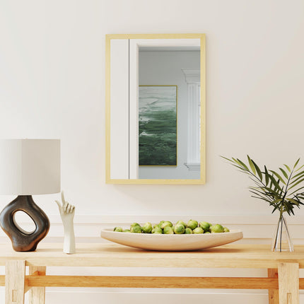 Wall Bathroom Mirror, 60 x 40 cm Wall-Mounted Mirror for Living Room, Bedroom, Hallway, Natural Wood Finish