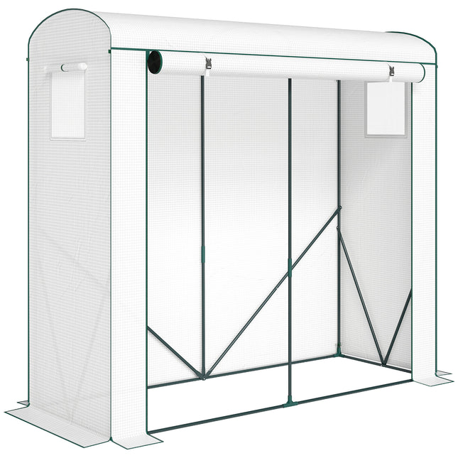 Mini Greenhouse, Garden Tomato Growhouse with Roll-Up Door and 2 Mesh Windows, PE Cover, 200 x 75 x 188 cm, White