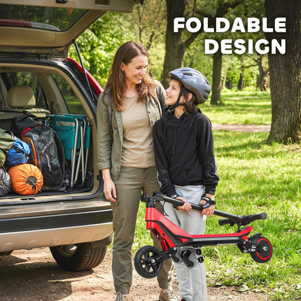 Electric Scooter for Kids, Foldable E Scooter for Age Age 6+ with LED Display, RGB lights, Up to 16km/h, Red