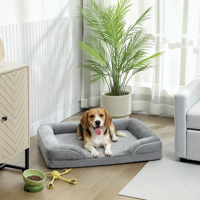Dog Sofa Bed, Washable Pet Bed with Removable Cover and Non-Slip Bottom for Cats, Small and Medium Dogs, Grey