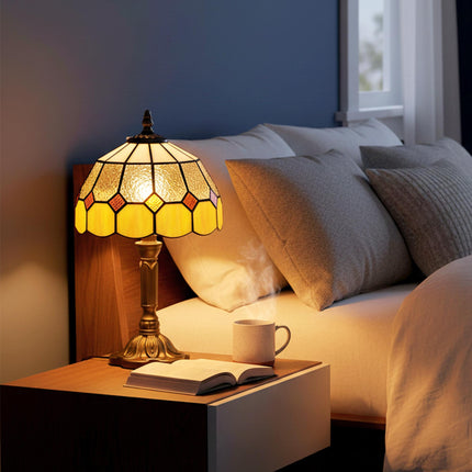 Handmade Art Deco Glass Table Lamp - White/Orange