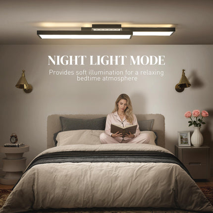 LED Ceiling Light, Modern Dimmable Ceiling Light with Wall Switch & Remote Control, Flush Mount Fixture Lamp with 3000-6000K Colour Temperatures for Living Room, Bedroom, Black