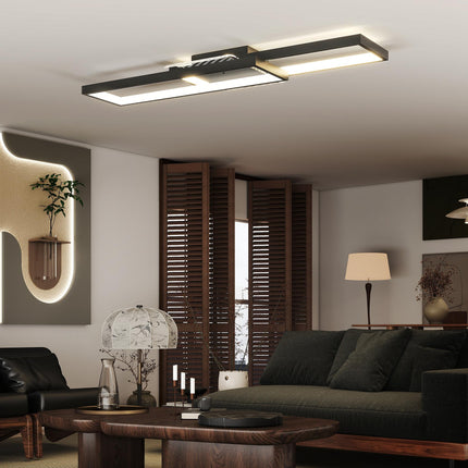LED Ceiling Light, Modern Dimmable Ceiling Light with Wall Switch & Remote Control, Flush Mount Fixture Lamp with 3000-6000K Colour Temperatures for Living Room, Bedroom, Black
