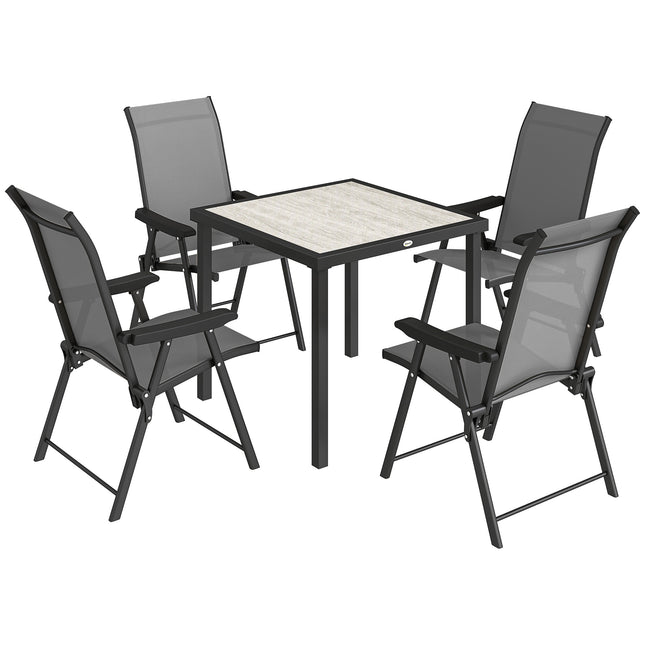 5 Pieces Outdoor Dining Set, Garden Dining Set for 4 with Square Table and Folding Chairs, Grey
