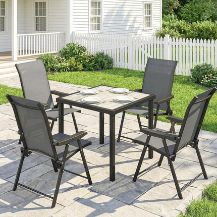 5 Pieces Outdoor Dining Set, Garden Dining Set for 4 with Square Table and Folding Chairs, Grey