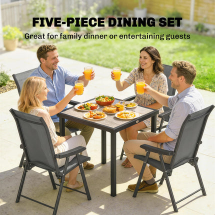 5 Pieces Outdoor Dining Set, Garden Dining Set for 4 with Square Table and Folding Chairs, Grey