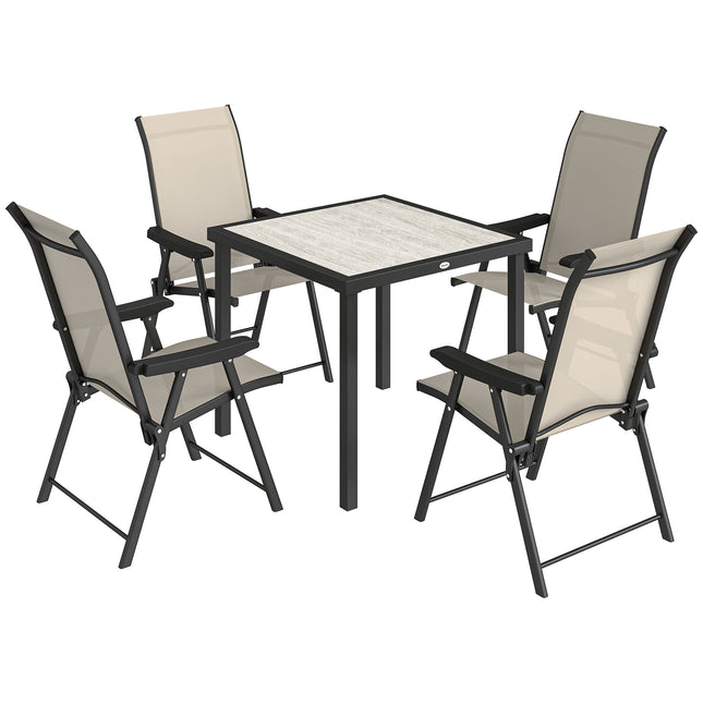 5 Pieces Outdoor Dining Set, Garden Dining Set for 4 with Square Table and Folding Chairs, Brown
