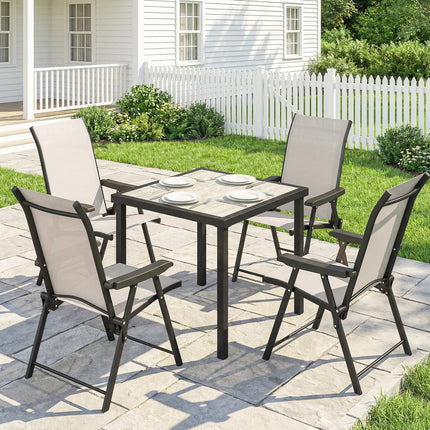 5 Pieces Outdoor Dining Set, Garden Dining Set for 4 with Square Table and Folding Chairs, Brown