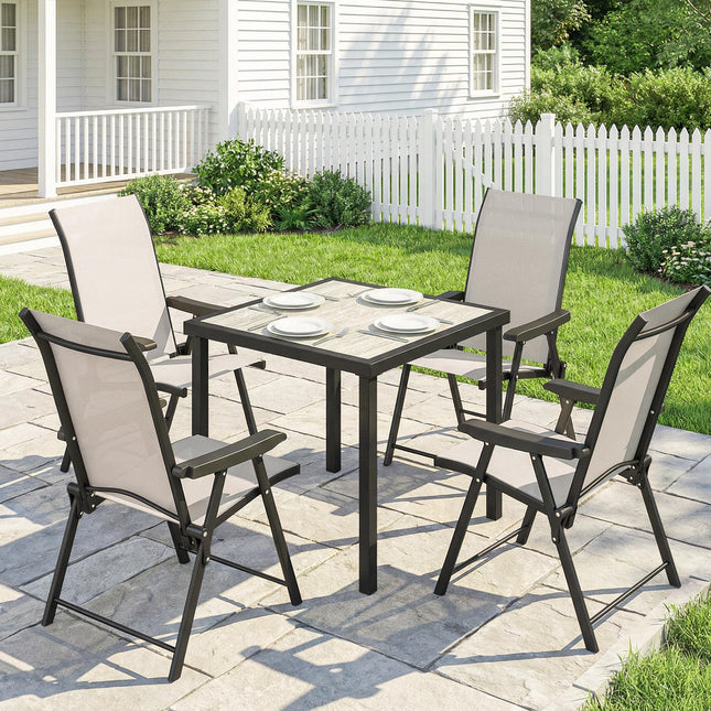5 Pieces Outdoor Dining Set, Garden Dining Set for 4 with Square Table and Folding Chairs, Brown