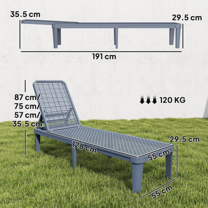 Plastic Sun Lounger, 4-Position Adjustable Reclining Garden Lounger Sunbed for Patio, Beach, Terrace, Dark Grey