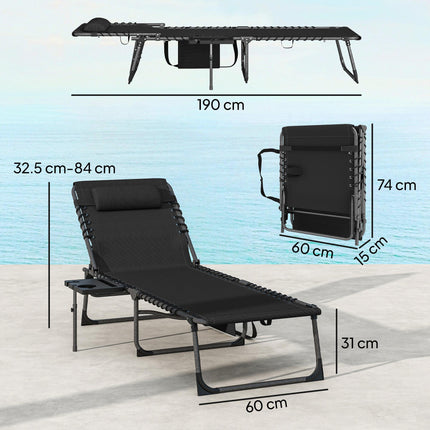 Five-Position Reclining Sun Loungers Set of 2 - Black