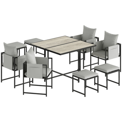Nine-Piece Steel Frame Garden Dining Set - Dark Grey