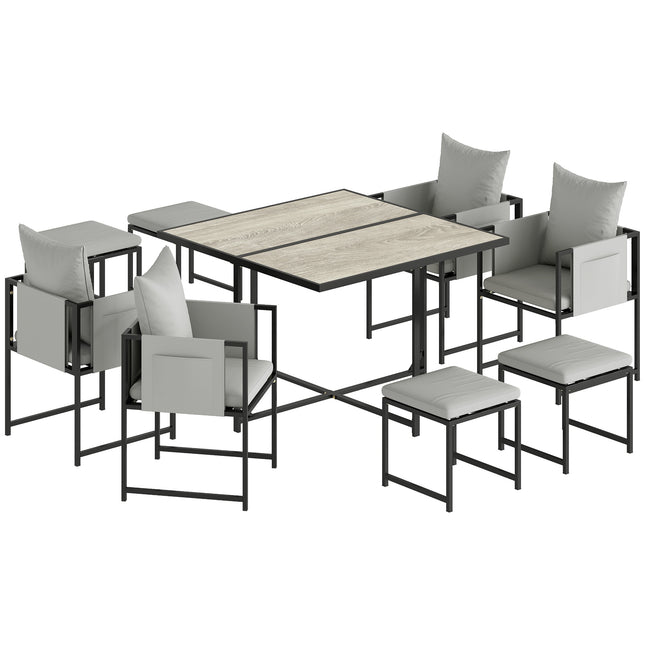 Nine-Piece Steel Frame Garden Dining Set - Dark Grey