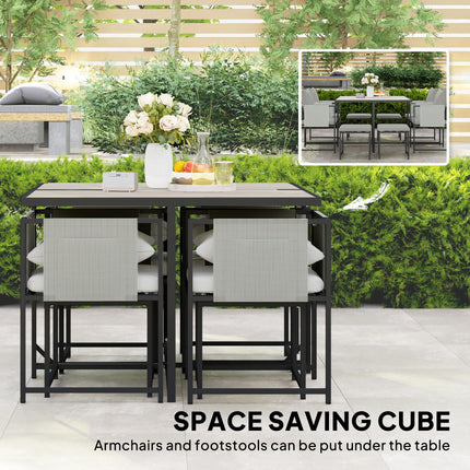Nine-Piece Steel Frame Garden Dining Set - Dark Grey