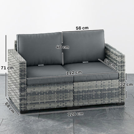 2 Seater Rattan Sofa, Outdoor Garden Sofa with Deep Seat, Cushions, Wide Armrests for Patio, Balcony, Porch, Mixed Grey