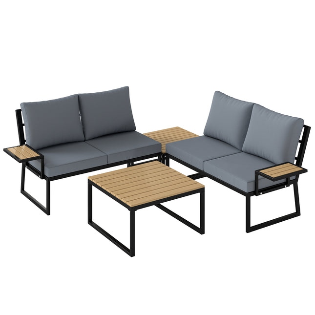 4 Seater Metal Garden Furniture Set, Corner Garden Sofa Set with 2 Loveseats, 2