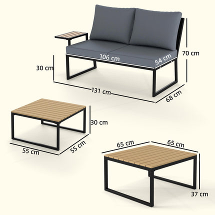4 Seater Metal Garden Furniture Set, Corner Garden Sofa Set with 2 Loveseats, 2