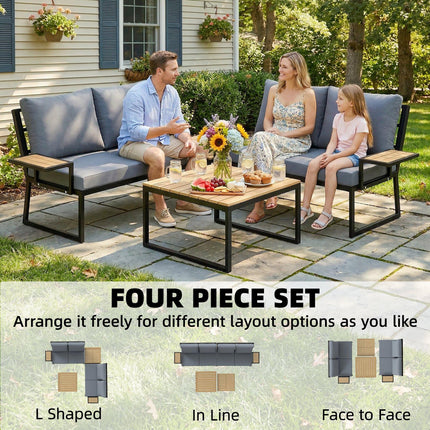 4 Seater Metal Garden Furniture Set, Corner Garden Sofa Set with 2 Loveseats, 2