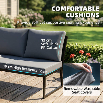 4 Seater Metal Garden Furniture Set, Corner Garden Sofa Set with 2 Loveseats, 2
