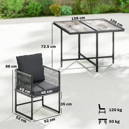 4-Seater Garden Dining Set, Rattan Outdoor Furniture with Space-Saving Chairs and Thick Cushions for Patio Balcony, Black