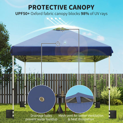 3 x 3 m Pop Up Gazebo with Wheels, UPF50+ One-Touch Outdoor Garden Party Tent Marquee Wedding Awning Canopy, Dark Blue