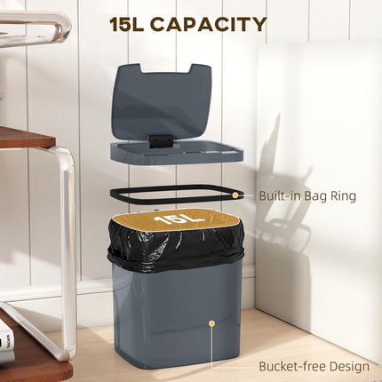 15L Sensor Bin, Automatic Touchless Kitchen Bin, Easy Clean, Battery Operated for Home Office, Bedroom, Bathroom, Grey