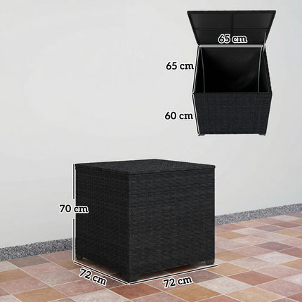 253L Garden Storage Box, Rattan Deck Box with Zipped Liner, Safe Pneumatic Rod, Patio Storage Container, Black