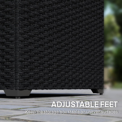 253L Garden Storage Box, Rattan Deck Box with Zipped Liner, Safe Pneumatic Rod, Patio Storage Container, Black