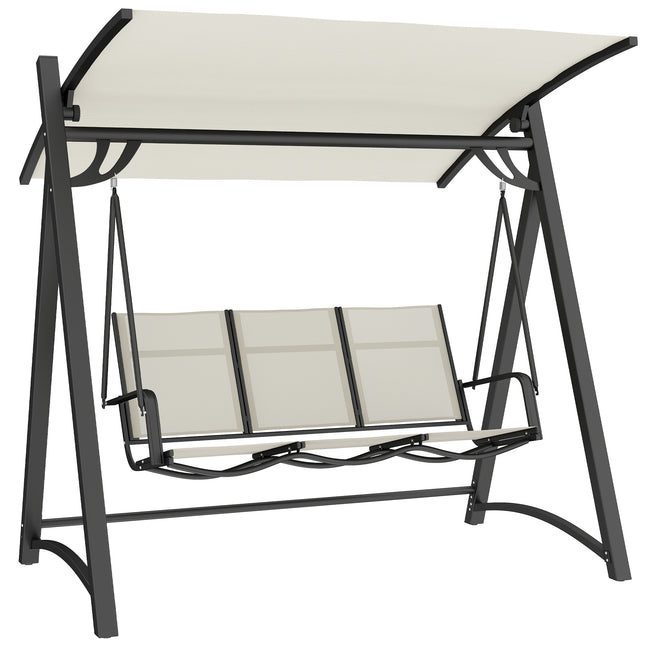 3 Seater Swing Chair, Garden Swing Bench with Adjustable Tilting Canopy, Breathable Mesh Seat 360 kg Capacity, White