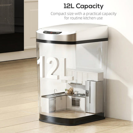 12L Sensor Bin, Automatic Touchless Motion Sensor Kitchen Bin with Fingerprint Resistant Stainless Steel, Silver