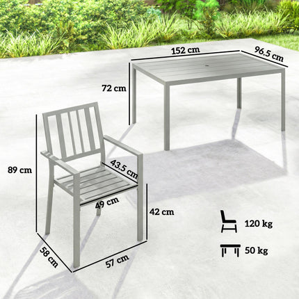 Garden Table and Chairs for 6, 7 Pieces Garden Furniture Set with Table, 6 Stackable Chairs and Umbrella Hole Light Grey