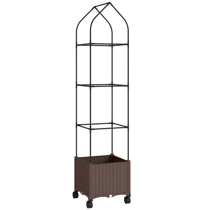 Raised Garden Bed with Trellis, Tomato Cage with Lockable Wheels, Self Watering