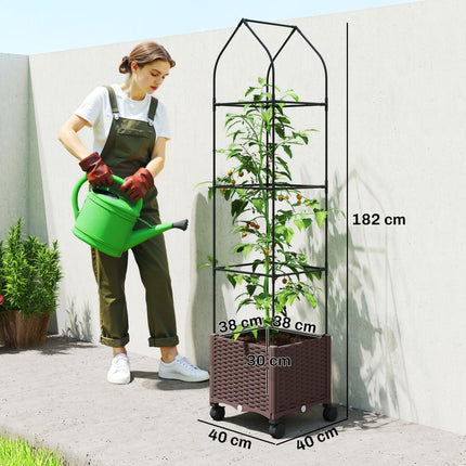 Raised Garden Bed with Trellis, Tomato Cage with Lockable Wheels, Self Watering