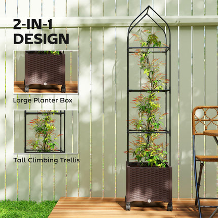 Raised Garden Bed with Trellis, Tomato Cage with Lockable Wheels, Self Watering